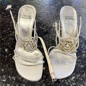 Stuart Weitzman Silver Strappy Heeled Sandals